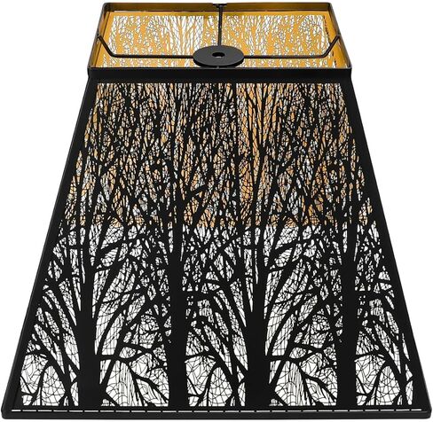 Large Metal Lampshade New Pyramid Shape Design 8'' Top 14'' Bottom 11'' Height ALUCSET Square Bell Shade Lamp Shade Forest Design Black and Gold fits for Table Lamps and Floor Lamps in Saudi Arabia
