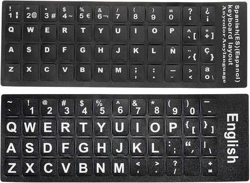 English & Spanish Keyboard Stickers, 2 Pack Universal Keyboard Replacement Cover Frosted for Notebook Computer, Black Background White Lettering in Saudi Arabia