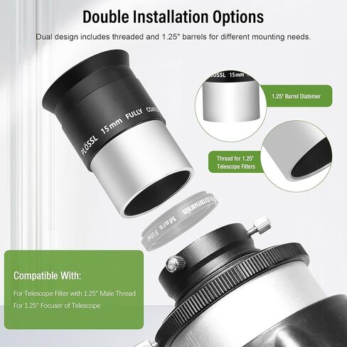 Astromania 15mm 1.25 Inch Plossl Telescope Eyepiece - Bundle with - 8mm/32mm 1.25 Inch Plossl Telescope Eyepiece in Saudi Arabia