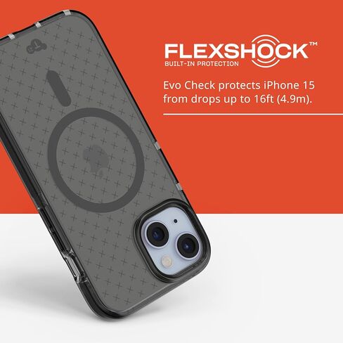حافظة Tech21 Evo Check لهاتف iPhone 16e / 15 - متوافقة مع MagSafe - حافظة حماية من الصدمات - سموكي/أسود in Kuwait
