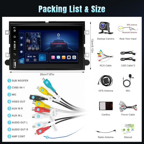 راديو سيارة Leadfan Android لسيارة Ford F150/F250/F350 2004-2016، ستيريو سيارة بشاشة 7 بوصات مع CarPlay Andriod Auto GPS Navigationt Bluetooth SWC HD كاميرا احتياطية in Saudi Arabia