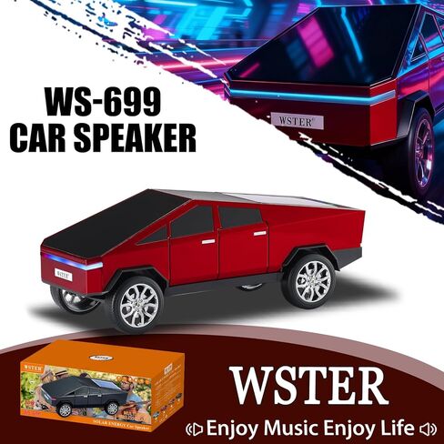WS-699 Solar Bluetooth Replica Speaker – Future Pickup Truck Design, HD Sound, TWS Stereo Pairing, FM Radio, LED Party Light, USB/TF Playback, Hands-Free Mic, Type-C Charging, Portable Gift (Red) in Saudi Arabia