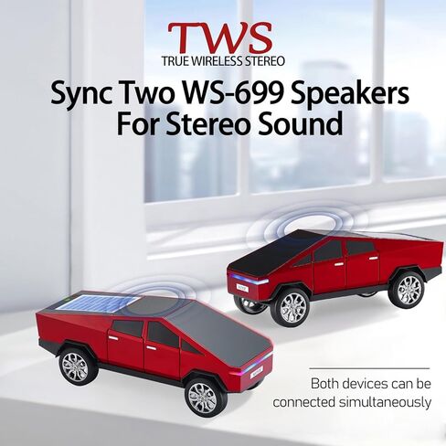 WS-699 Solar Bluetooth Replica Speaker – Future Pickup Truck Design, HD Sound, TWS Stereo Pairing, FM Radio, LED Party Light, USB/TF Playback, Hands-Free Mic, Type-C Charging, Portable Gift (Red) in Saudi Arabia