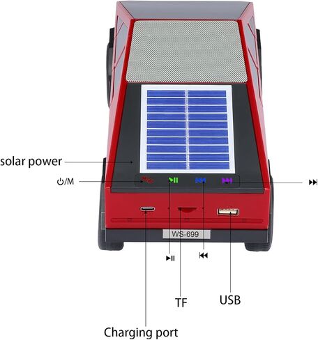 WS-699 Solar Bluetooth Replica Speaker – Future Pickup Truck Design, HD Sound, TWS Stereo Pairing, FM Radio, LED Party Light, USB/TF Playback, Hands-Free Mic, Type-C Charging, Portable Gift (Red) in Saudi Arabia