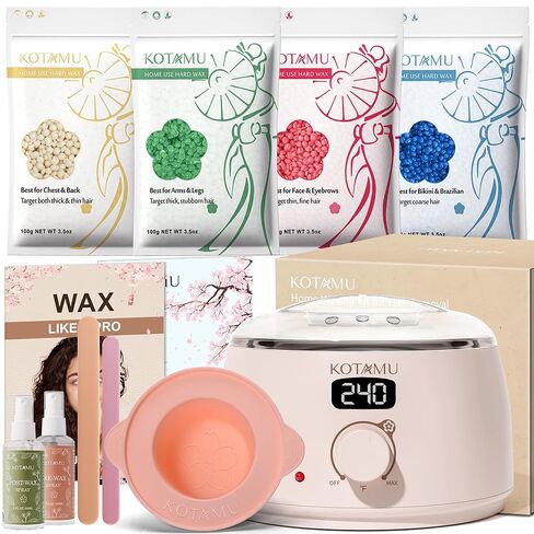 Wax Warmer Kit, KOTAMU Hair Removal Waxing Kit with 4 Hard Wax Beans Target for Bikini Brazilian Full Body Face Facial Eyebrows Legs Armpit, Painless At Home Wax Kit for Women and Men in Saudi Arabia