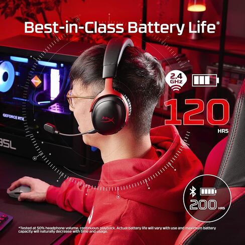سماعة الألعاب اللاسلكية HyperX Cloud III S (متجددة) - 2.4 جيجا هرتز وبلوتوث، بطارية تصل إلى 120 ساعة/200 ساعة، برامج تشغيل بزاوية 53 مم، ميكروفون قابل للفصل، أسود/أحمر (متجدد) in Kuwait