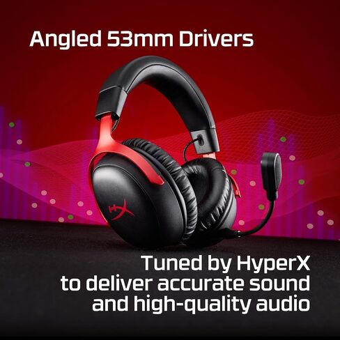 سماعة الألعاب اللاسلكية HyperX Cloud III S (متجددة) - 2.4 جيجا هرتز وبلوتوث، بطارية تصل إلى 120 ساعة/200 ساعة، برامج تشغيل بزاوية 53 مم، ميكروفون قابل للفصل، أسود/أحمر (متجدد) in Kuwait