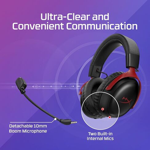 سماعة الألعاب اللاسلكية HyperX Cloud III S (متجددة) - 2.4 جيجا هرتز وبلوتوث، بطارية تصل إلى 120 ساعة/200 ساعة، برامج تشغيل بزاوية 53 مم، ميكروفون قابل للفصل، أسود/أحمر (متجدد) in Kuwait