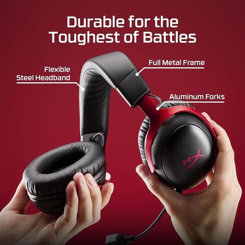 سماعة الألعاب اللاسلكية HyperX Cloud III S (متجددة) - 2.4 جيجا هرتز وبلوتوث، بطارية تصل إلى 120 ساعة/200 ساعة، برامج تشغيل بزاوية 53 مم، ميكروفون قابل للفصل، أسود/أحمر (متجدد) in Kuwait