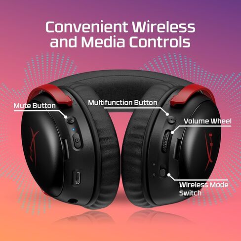 سماعة الألعاب اللاسلكية HyperX Cloud III S (متجددة) - 2.4 جيجا هرتز وبلوتوث، بطارية تصل إلى 120 ساعة/200 ساعة، برامج تشغيل بزاوية 53 مم، ميكروفون قابل للفصل، أسود/أحمر (متجدد) in Kuwait