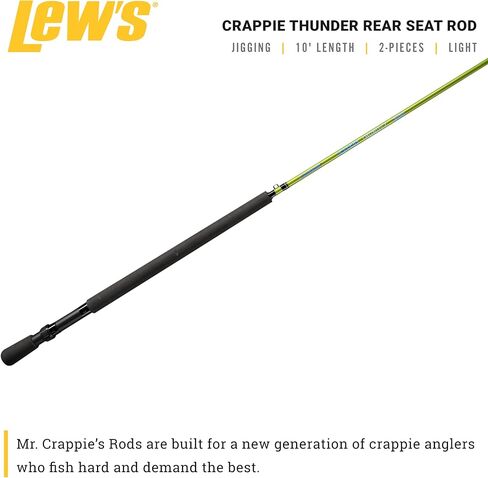 قضيب القفز Crappie Thunder من Lew، صنارة صيد بطول 10 أقدام مكونة من قطعتين، قوة خفيفة، حركة سريعة، قطعتين من الجرافيت الفارغ، مقبض من إسفنج EVA، لون Crappie Thunder Green in Saudi Arabia