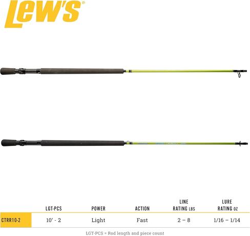 قضيب القفز Crappie Thunder من Lew، صنارة صيد بطول 10 أقدام مكونة من قطعتين، قوة خفيفة، حركة سريعة، قطعتين من الجرافيت الفارغ، مقبض من إسفنج EVA، لون Crappie Thunder Green in Saudi Arabia