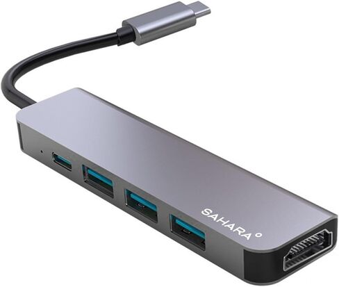 Sahara - محول موزع USB-C 5 في 1، موزع متعدد المنافذ من الألومنيوم الأنيق مع HDMI وUSB 3.0 وشحن USB-C PD - متوافق مع أجهزة الكمبيوتر الشخصية وأجهزة MAC، (LT00072) in Kuwait