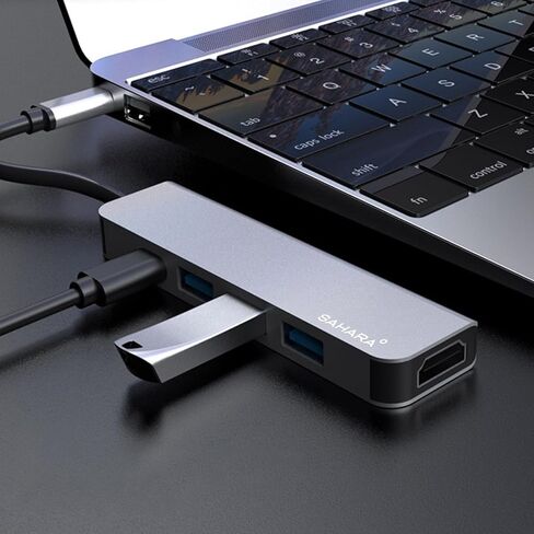 Sahara - محول موزع USB-C 5 في 1، موزع متعدد المنافذ من الألومنيوم الأنيق مع HDMI وUSB 3.0 وشحن USB-C PD - متوافق مع أجهزة الكمبيوتر الشخصية وأجهزة MAC، (LT00072) in Kuwait