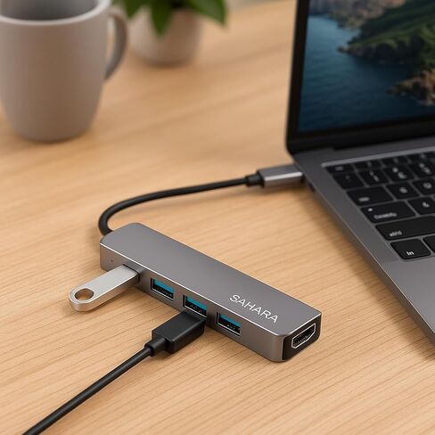Sahara - محول موزع USB-C 5 في 1، موزع متعدد المنافذ من الألومنيوم الأنيق مع HDMI وUSB 3.0 وشحن USB-C PD - متوافق مع أجهزة الكمبيوتر الشخصية وأجهزة MAC، (LT00072) in Kuwait