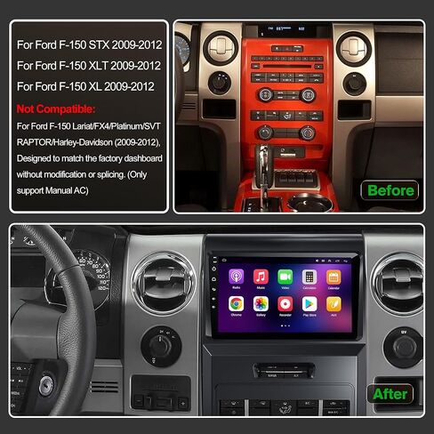 (فقط للتيار المتردد اليدوي) [4+64G] ستيريو سيارة مع تشغيل لاسلكي وAndroid Auto لسيارة Ford F150 2009 2010 2011 2012 Android 13 9 بوصة ترقية راديو شاشة تعمل باللمس مع كاميرا AHD، ملاحة GPS، SWC، WiFi، FM in Saudi Arabia