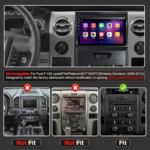 (فقط للتيار المتردد اليدوي) [4+64G] ستيريو سيارة مع تشغيل لاسلكي وAndroid Auto لسيارة Ford F150 2009 2010 2011 2012 Android 13 9 بوصة ترقية راديو شاشة تعمل باللمس مع كاميرا AHD، ملاحة GPS، SWC، WiFi، FM in Saudi Arabia