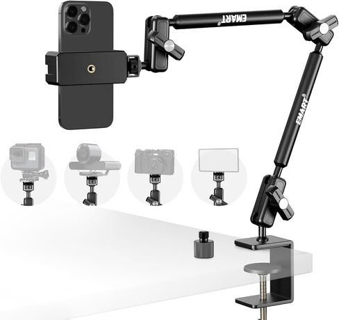 EMART Super Clamp Camera Mount with 3 inch 360° Dual Ballhead Magic Arm and Phone/Action Camera Adapter Compatible with Go pro/Insta360/DJI Action/Webcams/Lights for Use on Motorcycle/Bike/Car/Tube in Saudi Arabia