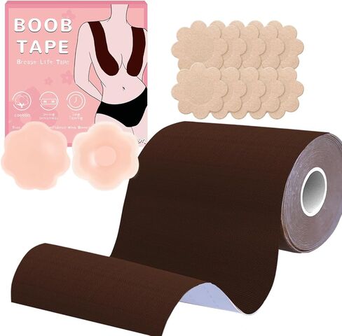 شريط BEWTEIM Bob للثدي الكبير بالإضافة إلى الحجم، شريط Boobytape لرفع الثدي، 3 بوصة شريط Boob Roll 5M، شريط رفع الثدي يرفع لأعلى، زوج واحد من أغطية حلمات السيليكون و5 أزواج أغطية للاستعمال مرة واحدة للبشرة الفاتحة in Kuwait