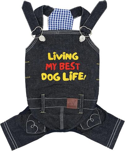 Denim Overalls, Adjustable Dog Jeans Jumpsuit with Straps, Cute Casual Suspender Pants with Back Embroidery for Dachshunds Schnauzers Bedlington Small Medium Dogs (Size 4 (17-23 lbs)) in Saudi Arabia