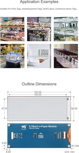 5.79inch E-Paper E-Ink Display Module Compatible with Raspberry Pi 5 Series, Resolution 792x272, Black/White, SPI Interface @XYGStudy (5.79inch e-Paper Module) in Saudi Arabia
