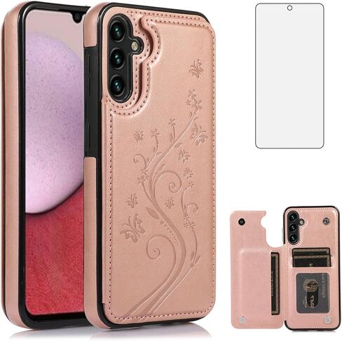 Asuwish Phone Case for Samsung Galaxy A36 5G with Tempered Glass Screen Protector and Card Holder Wallet Cover Stand Flip Leather Cell Accessories A 36 36A LTE SM-A366U Women Men Rose Gold in Saudi Arabia