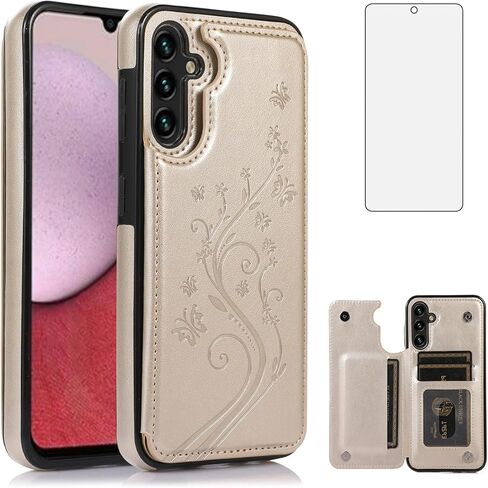 Asuwish Phone Case for Samsung Galaxy A36 5G with Tempered Glass Screen Protector and Card Holder Wallet Cover Stand Flip Leather Cell Accessories A 36 36A LTE SM-A366U Women Men Rose Gold in Saudi Arabia