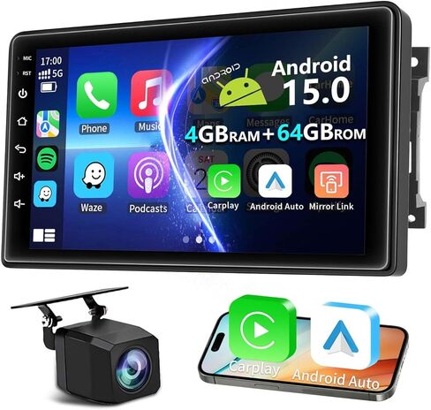 Plug and Play 10.1 Inch Android 15 GPS Car Stereo Upgrade 4GB+64GB for Jeep Wrangler JK 2007-2018 Dodge Ram 1500 2500 2009 2010 2011 2012 Grand Cherokee with Wireless CarPlay Android Auto Bluetooth FM in Kuwait