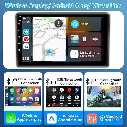 Plug and Play 10.1 Inch Android 15 GPS Car Stereo Upgrade 4GB+64GB for Jeep Wrangler JK 2007-2018 Dodge Ram 1500 2500 2009 2010 2011 2012 Grand Cherokee with Wireless CarPlay Android Auto Bluetooth FM in Kuwait
