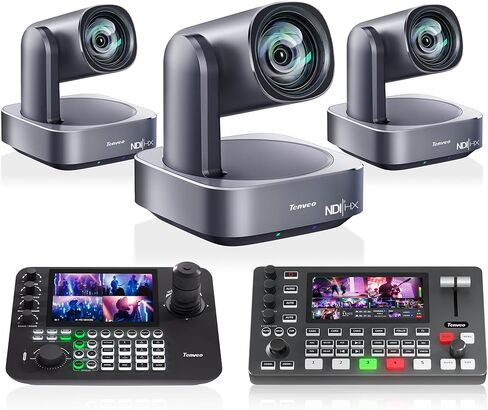 مجموعة/عدة كاميرا ووحدة تحكم Tenveo 4K NDI PTZ، كاميرا 4K 12X AI تتبع NDI/HDMI/USB3.0/LAN/PoE PTZ (3 قطع)، وحدة تحكم NDI PTZ 7 بوصات وخلاط محول فيديو للبث المباشر in Saudi Arabia