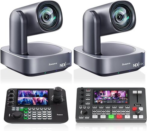 Tenveo 4K NDI PTZ Camera and Controller Bundle/Kit, 4K 12X AI Tracking NDI/HDMI/USB3.0/LAN/PoE PTZ Camera(2PCS), NDI PTZ Controller 7" Quad-Screen and Video Switcher Mixer for Live Streaming in Saudi Arabia