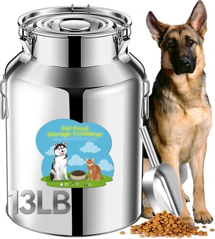 13lb Stainless Steel Dog Food Storage Container, Metal Pet Storage Container with Airtight Hangable Lid to Keep Food Fresh, Large Cat Food Storage Container with Scoop to Easily Clean in Kuwait