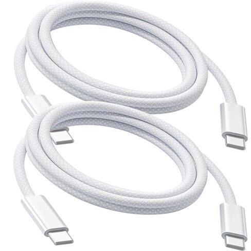 USB C to USB C Cable, 60W Fast Charging Cable Braided (6FT, 2Pack),Type C Charger Cord for iPhone 17/16/15 Pro Max Plus Series, iPad Pro/Air, for MacBook Pro/Air and More (White) in Saudi Arabia
