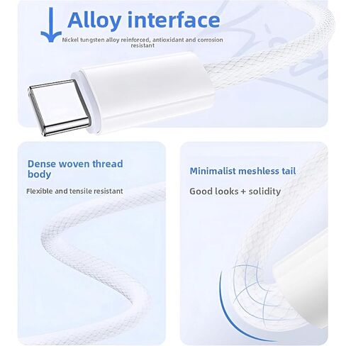 USB C to USB C Cable, 60W Fast Charging Cable Braided (6FT, 2Pack),Type C Charger Cord for iPhone 17/16/15 Pro Max Plus Series, iPad Pro/Air, for MacBook Pro/Air and More (White) in Saudi Arabia