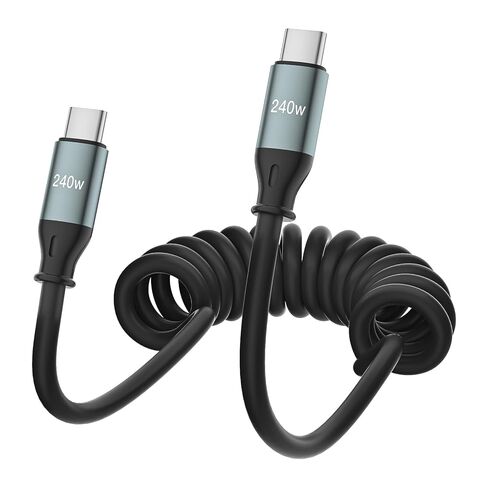 كابل USB C ملفوف 240 وات من W&X SCHUGS، لكابل Android Auto & CarPlay، كابل USB Cto USB C متوافق مع iPhone 17/16/15، Sam Galaxy S25/S24/S23 A15/A14، Google Pixel 9/8، أسود 6.2FT in Kuwait