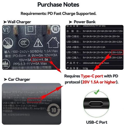 سلك طاقة Jeasun USB-C لـ Resmed AirMini - كابل تعزيز PD 20 فولت إلى 24 فولت، يعمل مع بنوك الطاقة وشواحن السيارات وحزمة بطاريات AirMini، جاهز للسفر والتخييم، 1.6 متر/5.2 قدم in Kuwait