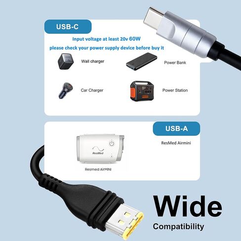 سلك طاقة Jeasun USB-C لـ Resmed AirMini - كابل تعزيز PD 20 فولت إلى 24 فولت، يعمل مع بنوك الطاقة وشواحن السيارات وحزمة بطاريات AirMini، جاهز للسفر والتخييم، 1.6 متر/5.2 قدم in Kuwait