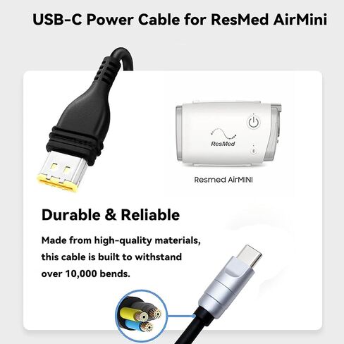 سلك طاقة Jeasun USB-C لـ Resmed AirMini - كابل تعزيز PD 20 فولت إلى 24 فولت، يعمل مع بنوك الطاقة وشواحن السيارات وحزمة بطاريات AirMini، جاهز للسفر والتخييم، 1.6 متر/5.2 قدم in Kuwait