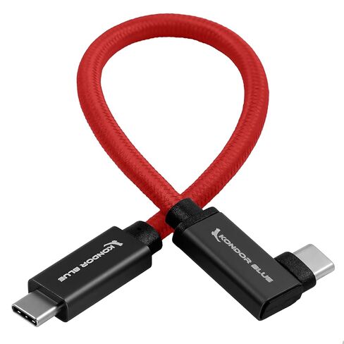 كوندور بلو | كبل USB-C مجدول بزاوية يمنى 8.5 بوصة لبيانات 8K وتوصيل الطاقة | سرعة نقل 10 جيجابايت/ثانية، وشحن USB PD 100 واط، ونايلون مضفر مع موصلات معدنية معززة | أسود in Saudi Arabia