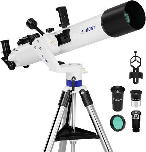 SVBONY SV520 Telescope for Adults, 90mm Aperture 800mm Focal Length, Metal | Refractor with Alt-Azimuth Mount, Telescope Kit for Beginners, with PL10, K25 Eyepieces, Barlow Len, Moon filter Phone Mount in Saudi Arabia