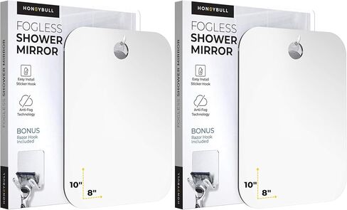 HONEYBULL Small 4x6in Wall Mount Home Mirror - Fogless Shower Shaving, Anti Fog, Razor Holder, Bathroom Accessories, Plastic, White, Travel in Saudi Arabia