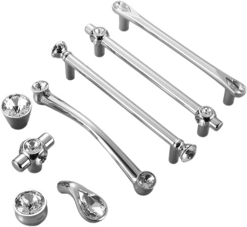 Cabinet Drawer Handle Silver Crystal Handle Furniture Cabinet Door Handle Crystal knob Kitchen Wardrobe Handle(6733-96mm Chrome) in Saudi Arabia