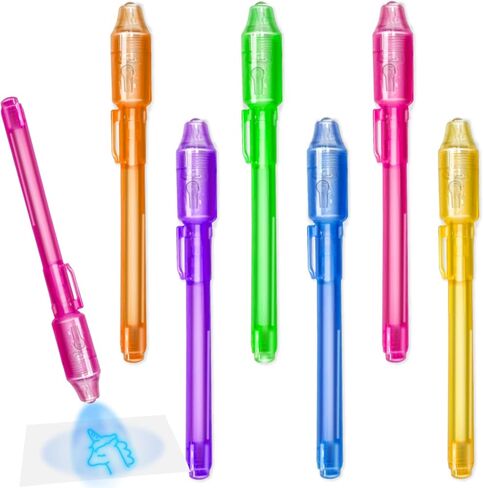 iGeeKid 6 Pack Invisible Ink Pen with UV Light,Christmas Party Favor for Kids Gift Bag, Stocking Stuffers for Kids, Secret Spy Pens Magic Disappearing Ink Markers for Goodie Bags Xmas, New Year's Eve in Saudi Arabia