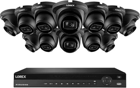 نظام Lorex Nocturnal 3 4K 16 قناة 4 تيرابايت سلكي NVR مع كاميرات IP قبة ذكية مع تسجيل 30 إطارًا في الثانية واستماع الصوت - (12 كاميرا/أسود) in Kuwait