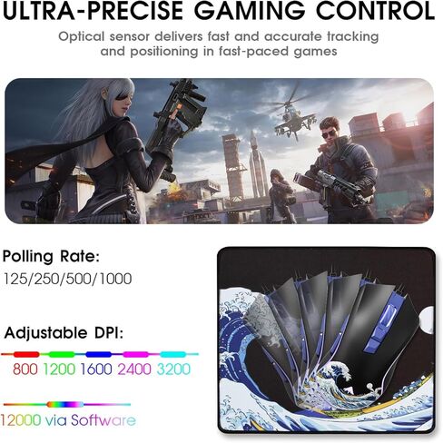 أغطية مفاتيح XVX PBT 132 مفتاحًا، أغطية مفاتيح للوحة المفاتيح اليابانية Great Wave Off Kanagawa + ماوس ألعاب سلكي in Kuwait