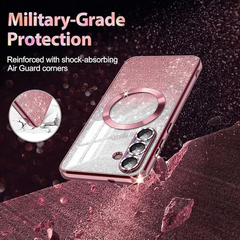 حافظة Casetego لهاتف Galaxy S25 FE، متوافقة مع MagSafe، واقي عدسة كاميرا كامل لهاتف Samsung Galaxy S25 FE، لامع مغناطيسي شفاف متدرج لامع ومطلي فاخر وناعم من مادة TPU لهاتف Samsung Galaxy S25 FE، ذهبي وردي بالكامل in Kuwait
