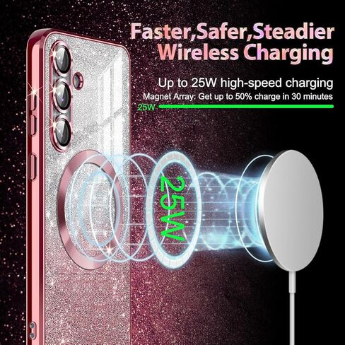 حافظة Casetego لهاتف Galaxy S25 FE، متوافقة مع MagSafe، واقي عدسة كاميرا كامل لهاتف Samsung Galaxy S25 FE، لامع مغناطيسي شفاف متدرج لامع ومطلي فاخر وناعم من مادة TPU لهاتف Samsung Galaxy S25 FE، ذهبي وردي بالكامل in Kuwait
