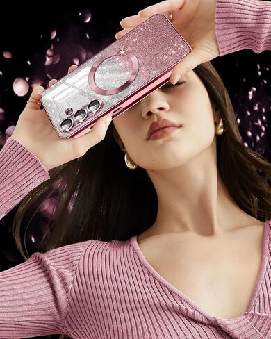 حافظة Casetego لهاتف Galaxy S25 FE، متوافقة مع MagSafe، واقي عدسة كاميرا كامل لهاتف Samsung Galaxy S25 FE، لامع مغناطيسي شفاف متدرج لامع ومطلي فاخر وناعم من مادة TPU لهاتف Samsung Galaxy S25 FE، ذهبي وردي بالكامل in Kuwait