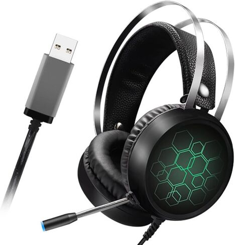 سماعة ألعاب بتصميم RGB وإضاءة فوق الأذن وميكروفون لوحدة التحكم والألعاب المحمولة وسماعة رأس كمبيوتر ستيريو سلكية لـ in Kuwait