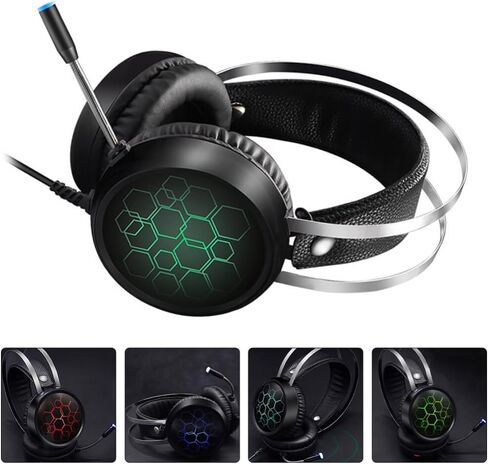 سماعة ألعاب بتصميم RGB وإضاءة فوق الأذن وميكروفون لوحدة التحكم والألعاب المحمولة وسماعة رأس كمبيوتر ستيريو سلكية لـ in Kuwait